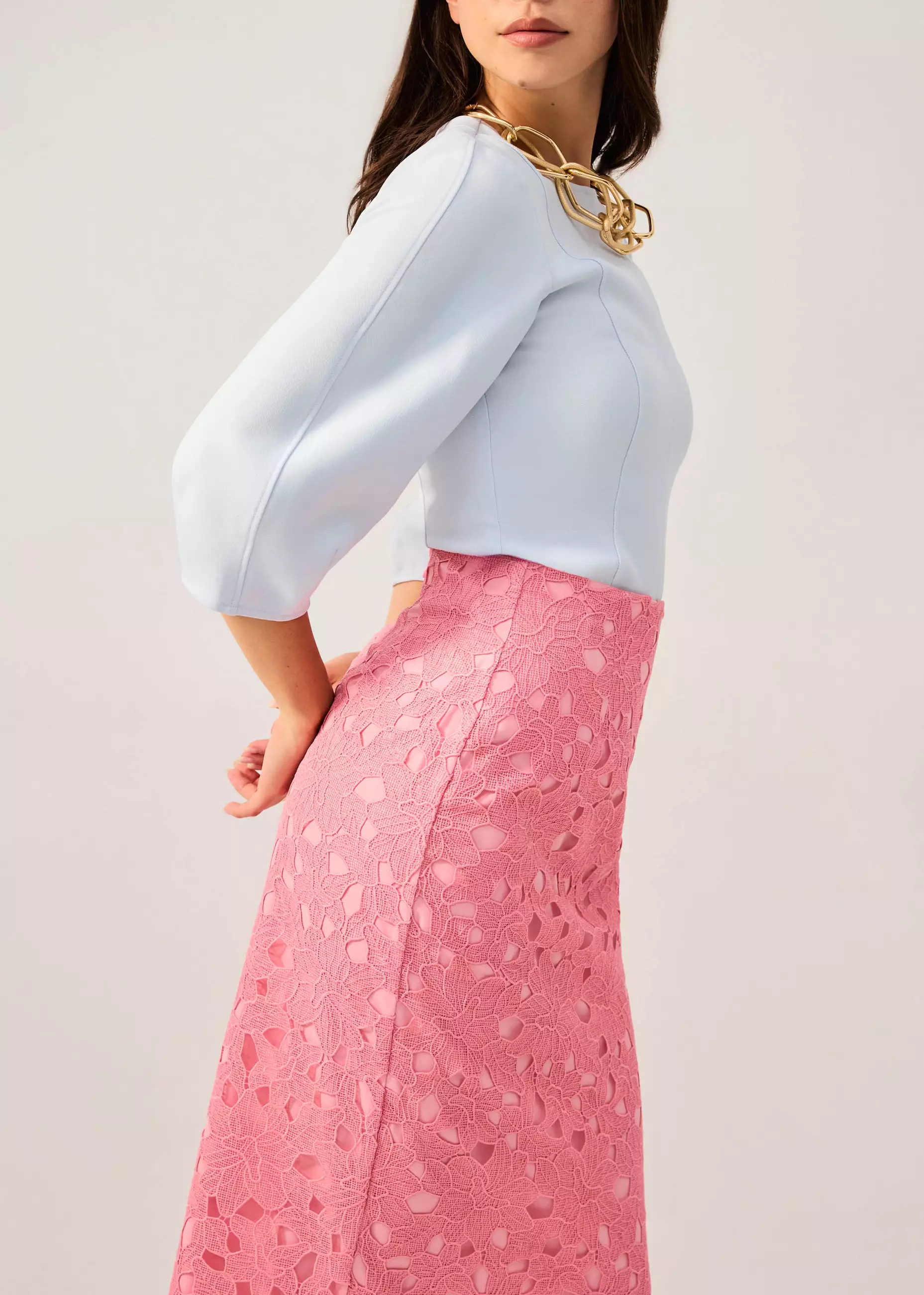 Rok Wanita - Floral Lace Column Midi Skirt