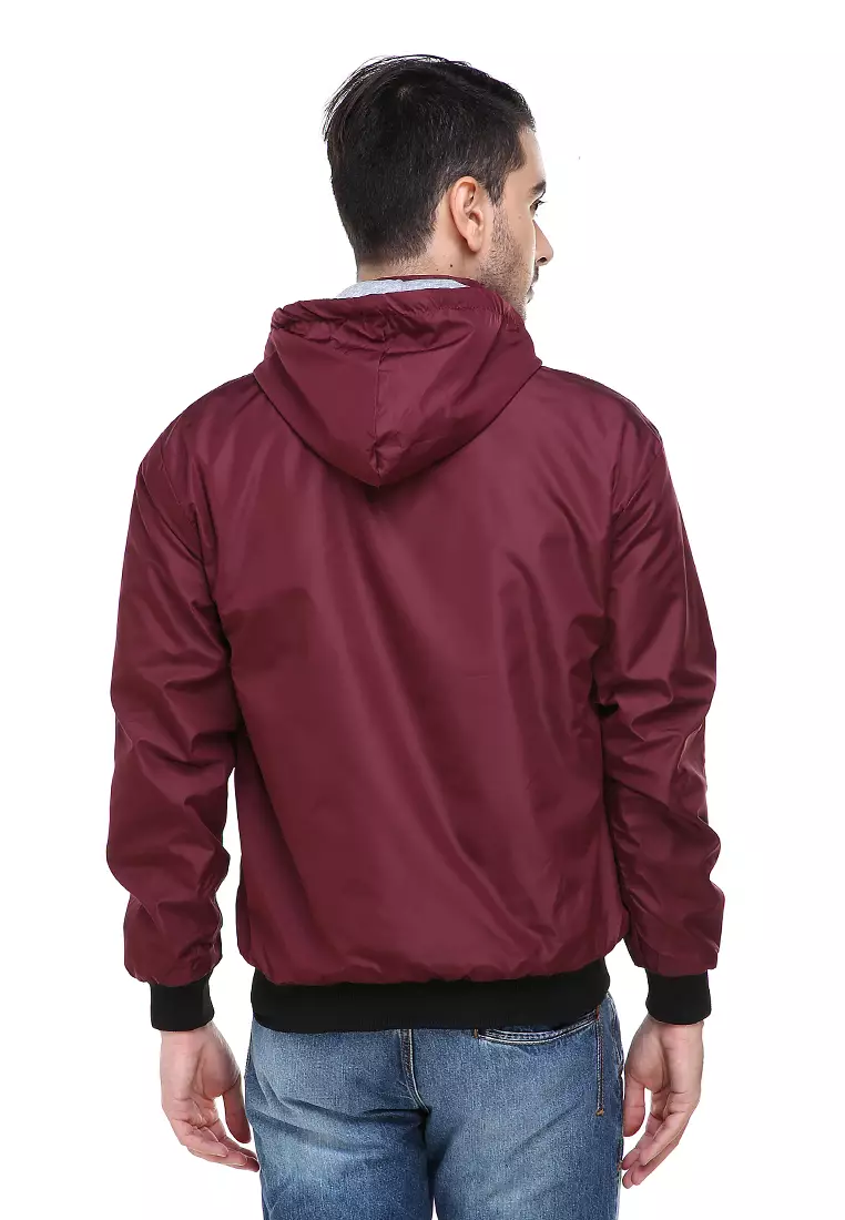 Clover Jaket Parasut Hoodie Pria 2 IN 1 Casual Jacket Two Tone Material Despo Parka Fleece ORIGINAL - Maroon Gray