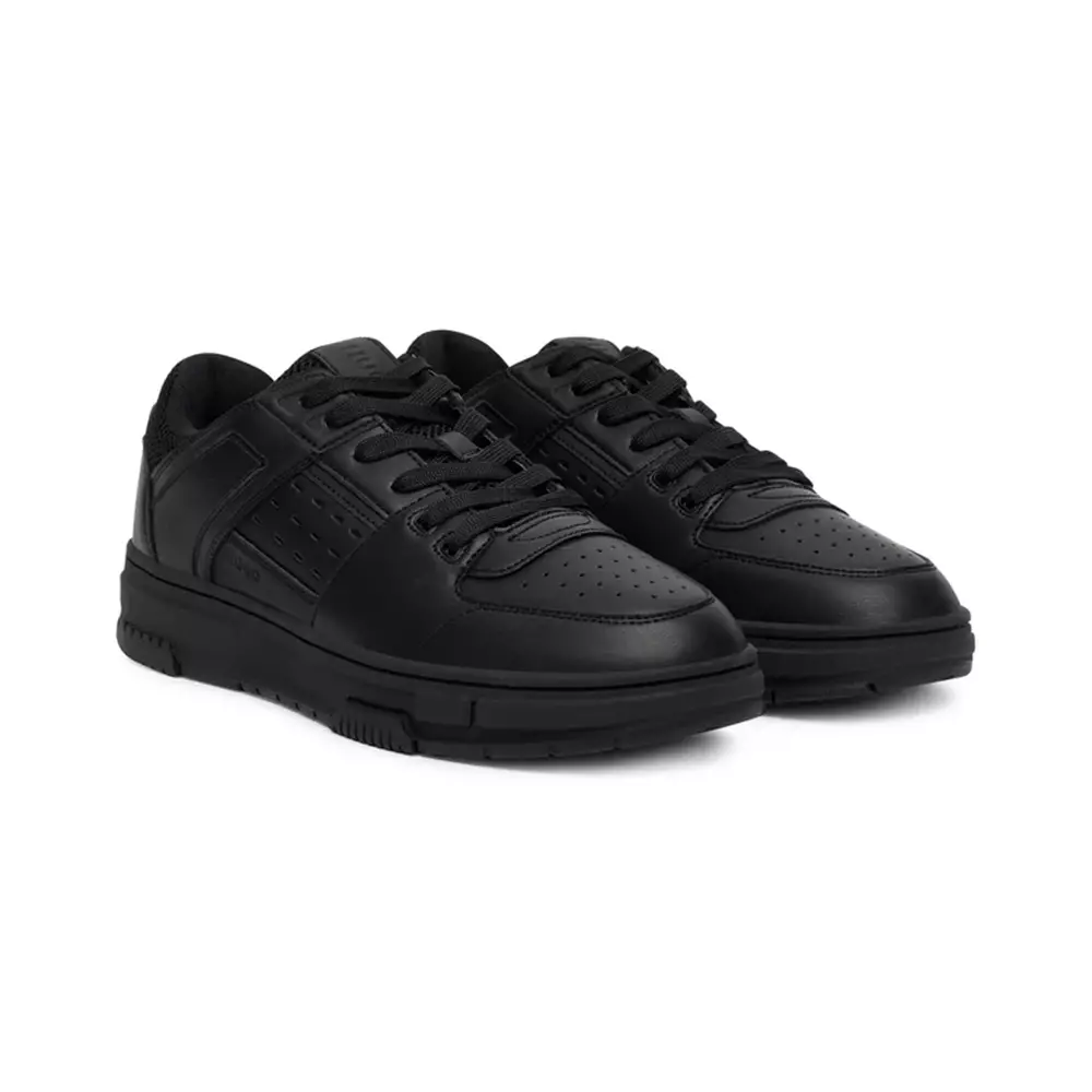 Faux-Leather Trainers with Mesh Trims Sneakers Black