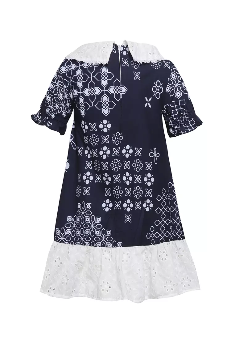 Dress Anak Perempuan Batik Savrina Lengan Pendek Navy