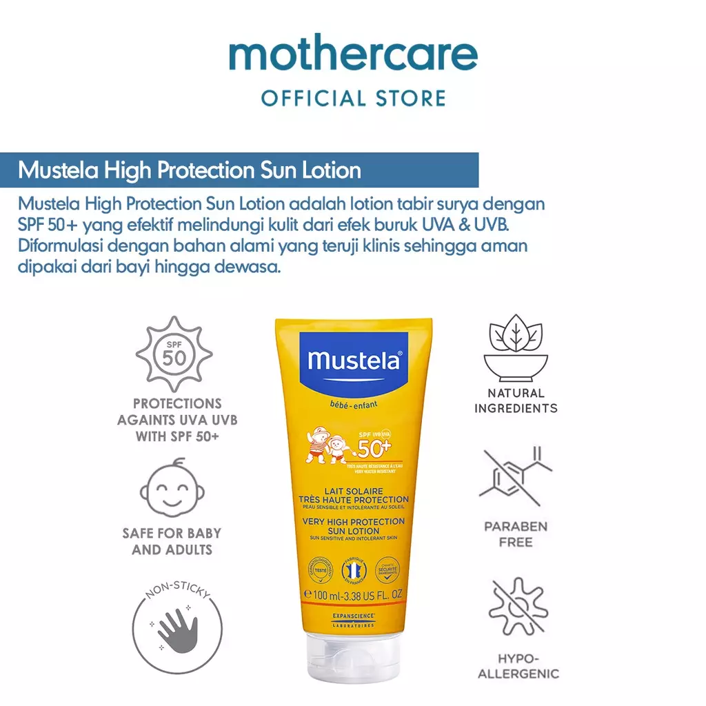 Mustela High Pro Sun Lotion 100ml - Krim Pelembut Kulit Anak Bayi