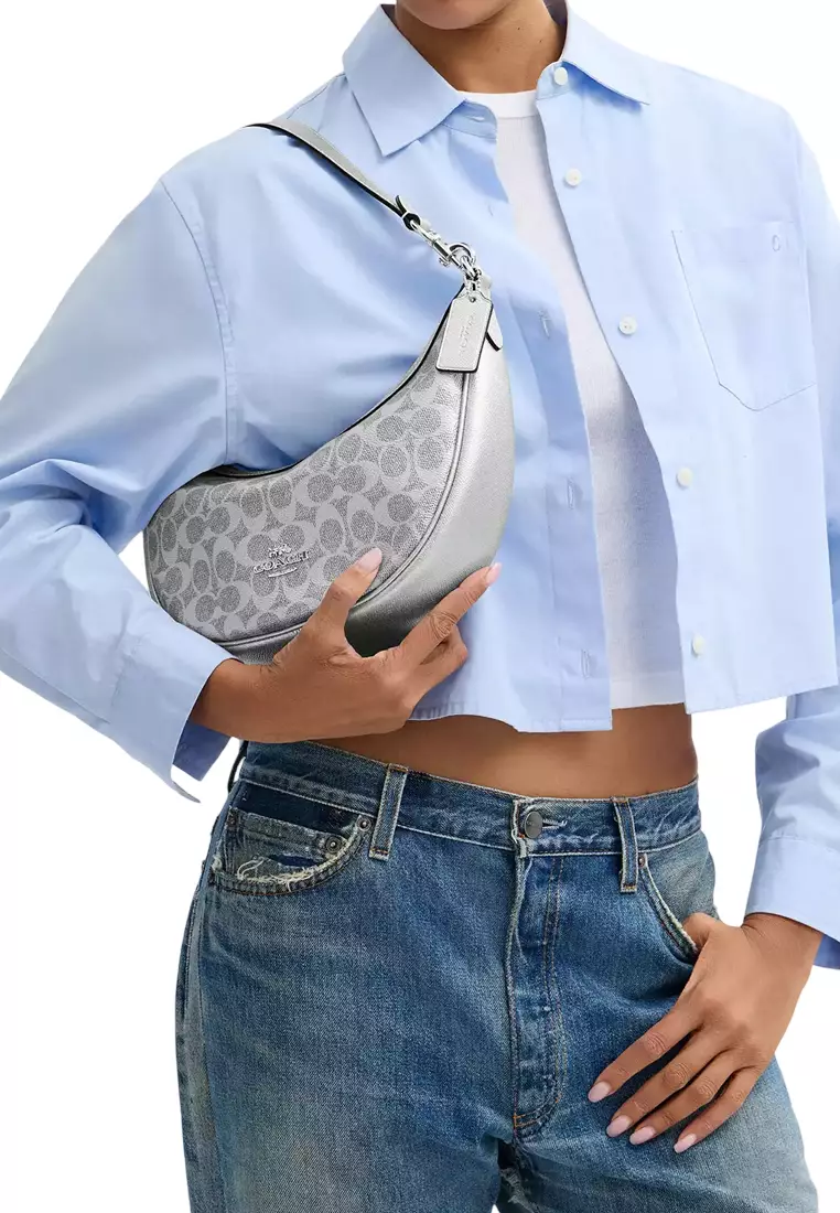 Aria Shoulder Bag In Signature Canvas - Gray/ Silver CCL27