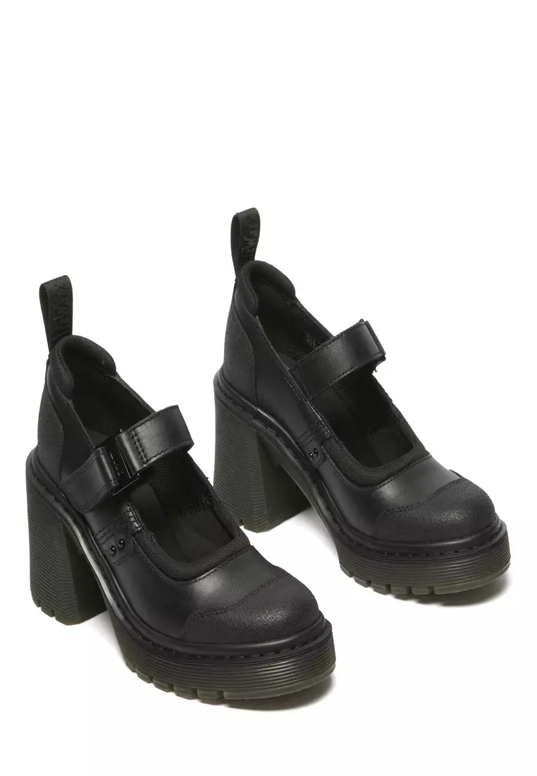 Eviee Tech Strap Mary Jane Heeled Black Shoes Women