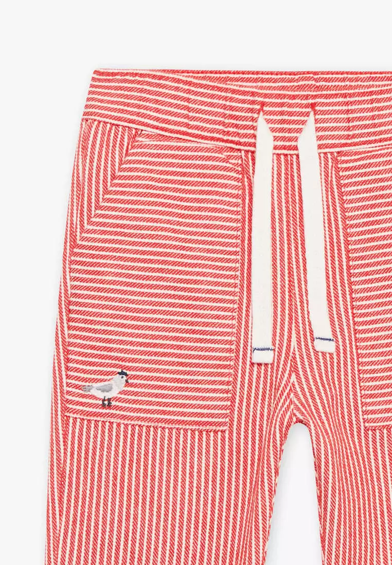 Red and Ecru Striped Pants