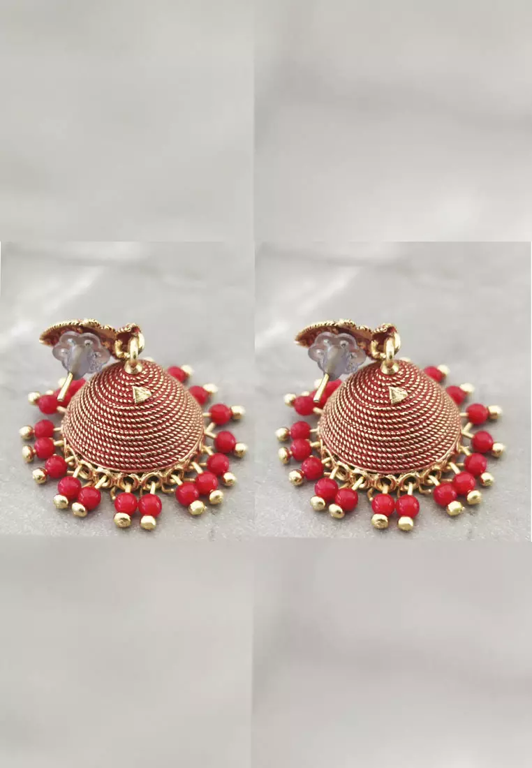Aksesoris Wanita Dome Jhumka Beads Trinkets Earring Anting Wanita Red