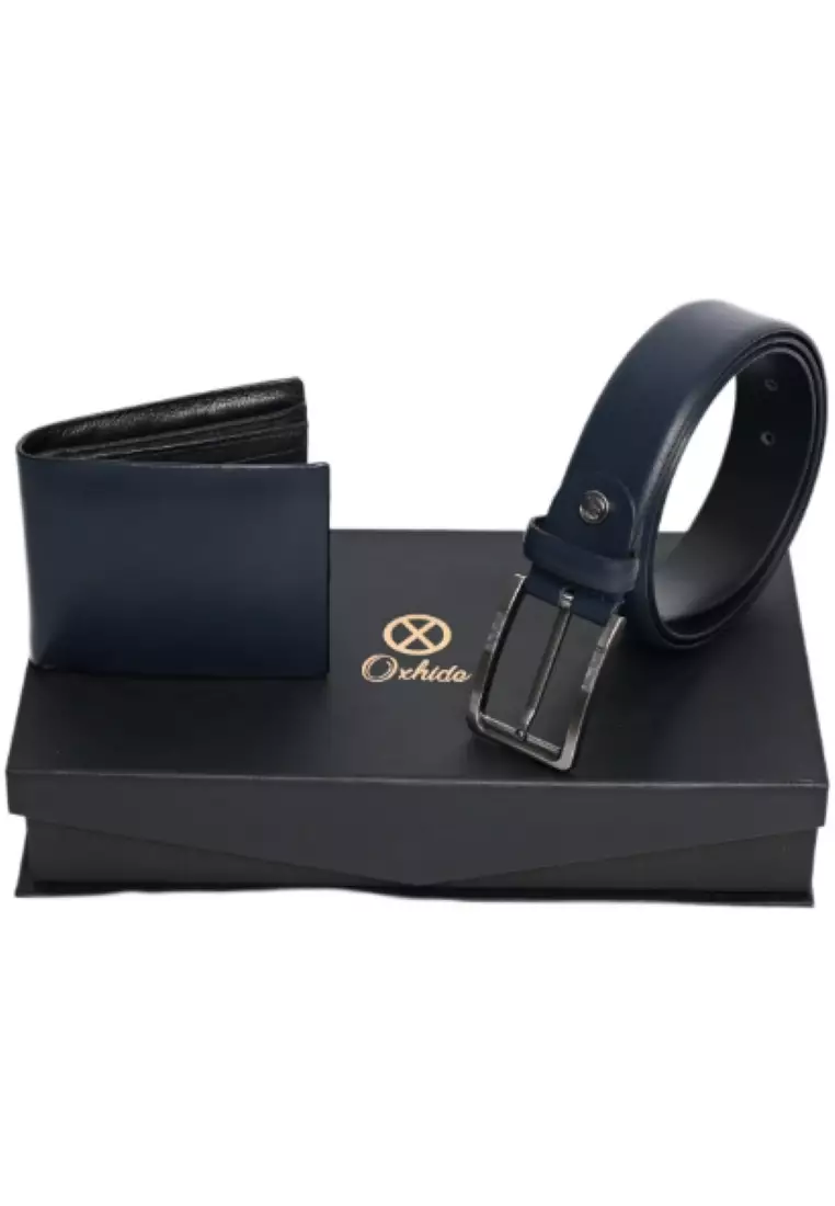 Belt gift set men - Wallet Gift Set - Wallet Gift Box - Belt and Wallet Set - Oxhide Wallet Blue Gift Box