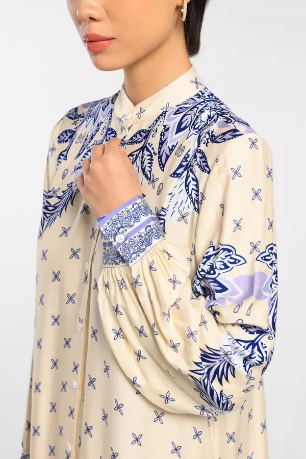 MINIMAL - Amiri - Gamis Tangan Balon Motif Ornament - Beige Warna Beige