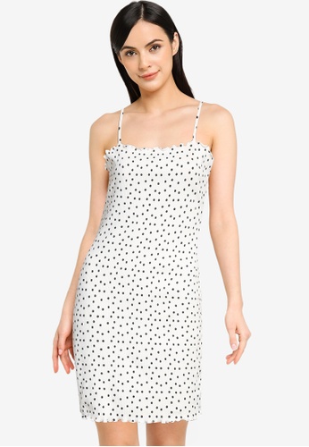 PIMKIE white Polka Dots Ribbed Mini Dress E9EBCAA3B7E7EAGS_1