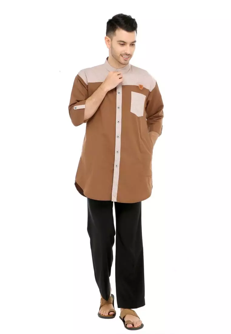 Baju Koko Gamis Muslim Pria Luqman - Coklat