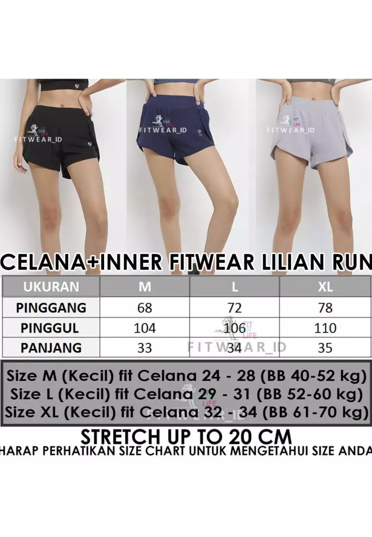 Fitwear - Celana Pendek Lari + Inner Olahraga Wanita LILIAN - SILVER