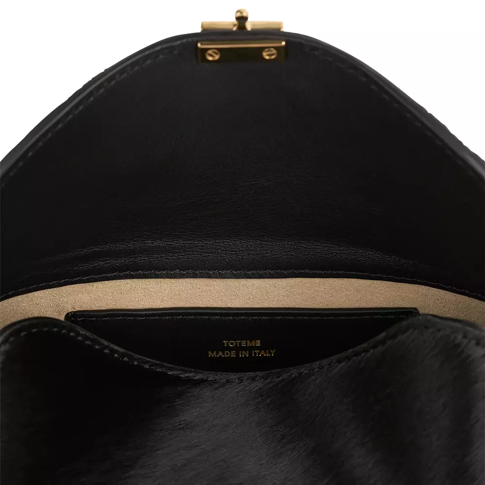 Mini T-lock Pony Hair Leather Clutch Black