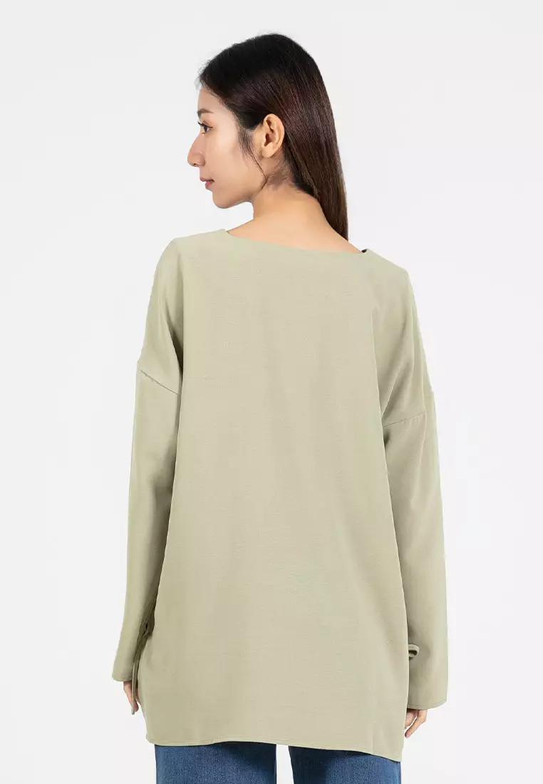 Forest Ladies Polyester Plain Blouse Women Long Sleeve Blouse - 822420-41Green