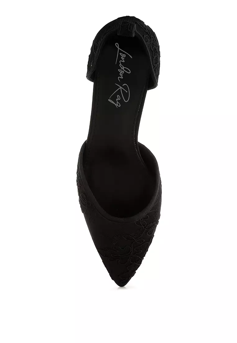 Sandal hak anak kucing berenda warna hitam