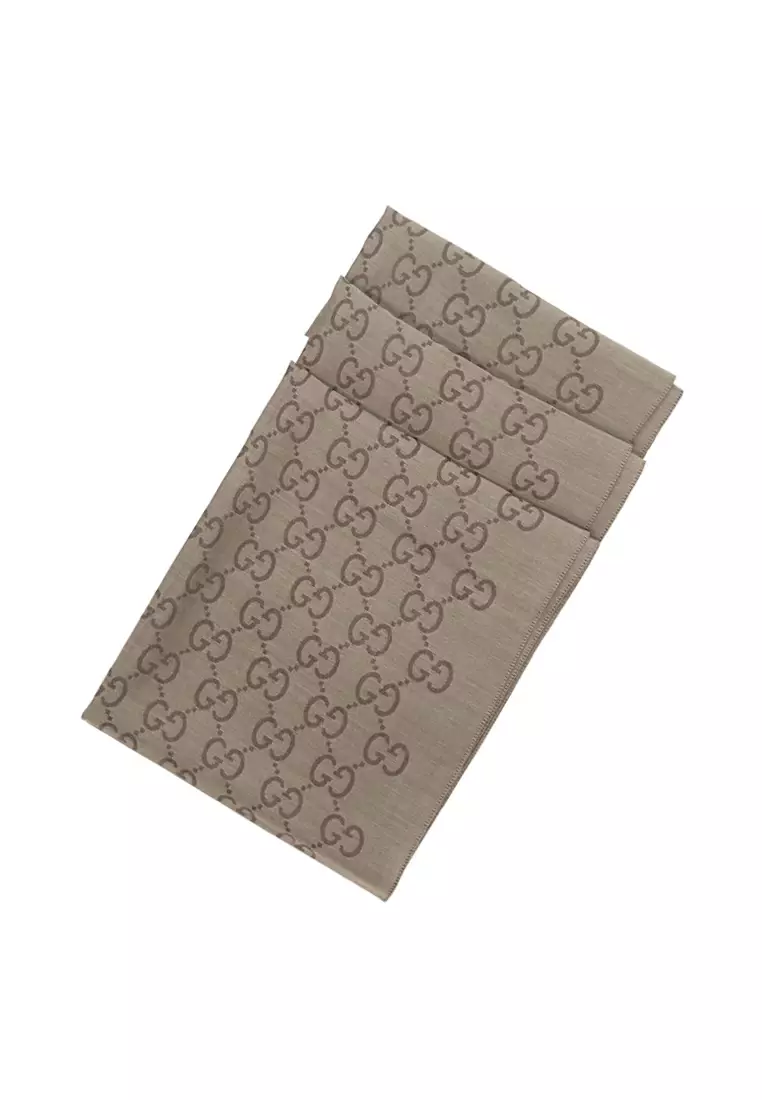 GG Logo Wool Silk Scarf in Brown 165904 3G646