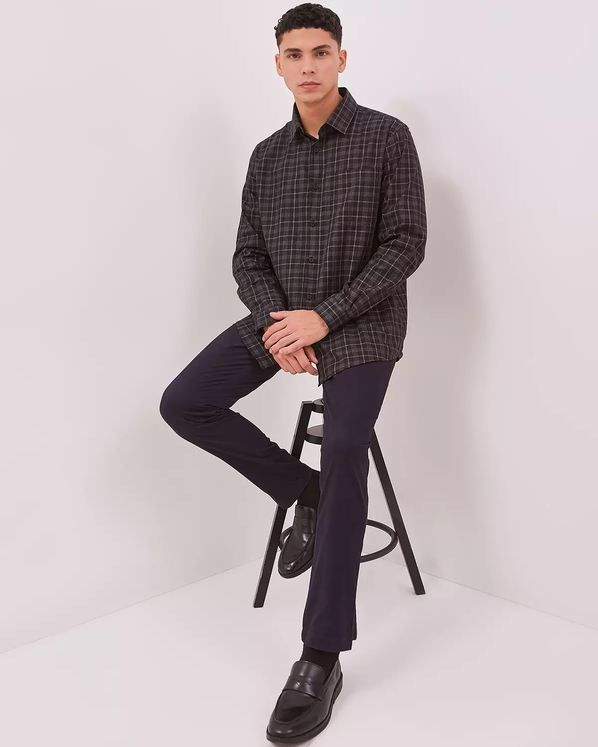 MEN'S BLACK CHECK LONG SLEEVE SHIRT