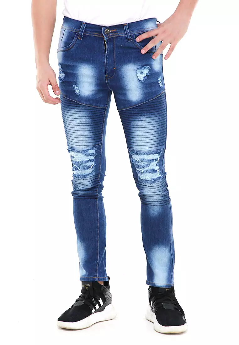 Locko Celana Panjang Denim Pria Ripped Korean Style Casual Long Pants Material Jeans ORIGINAL