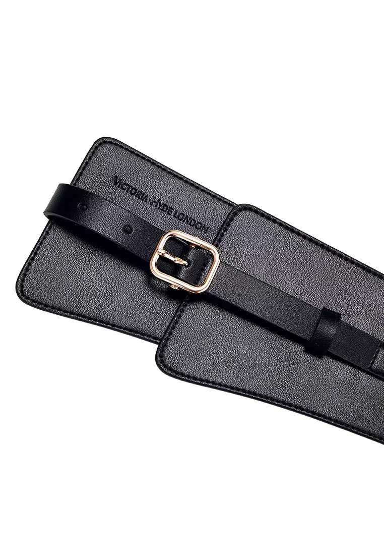 Noa 女士腰带宽版可调节，带弹性及针扣 - 黑色