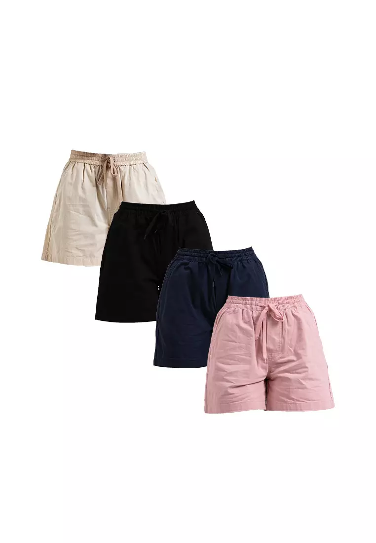 Forest Ladies Casual Cotton Short Pants Women Plain Drawstring Shorts - 865108-01Black