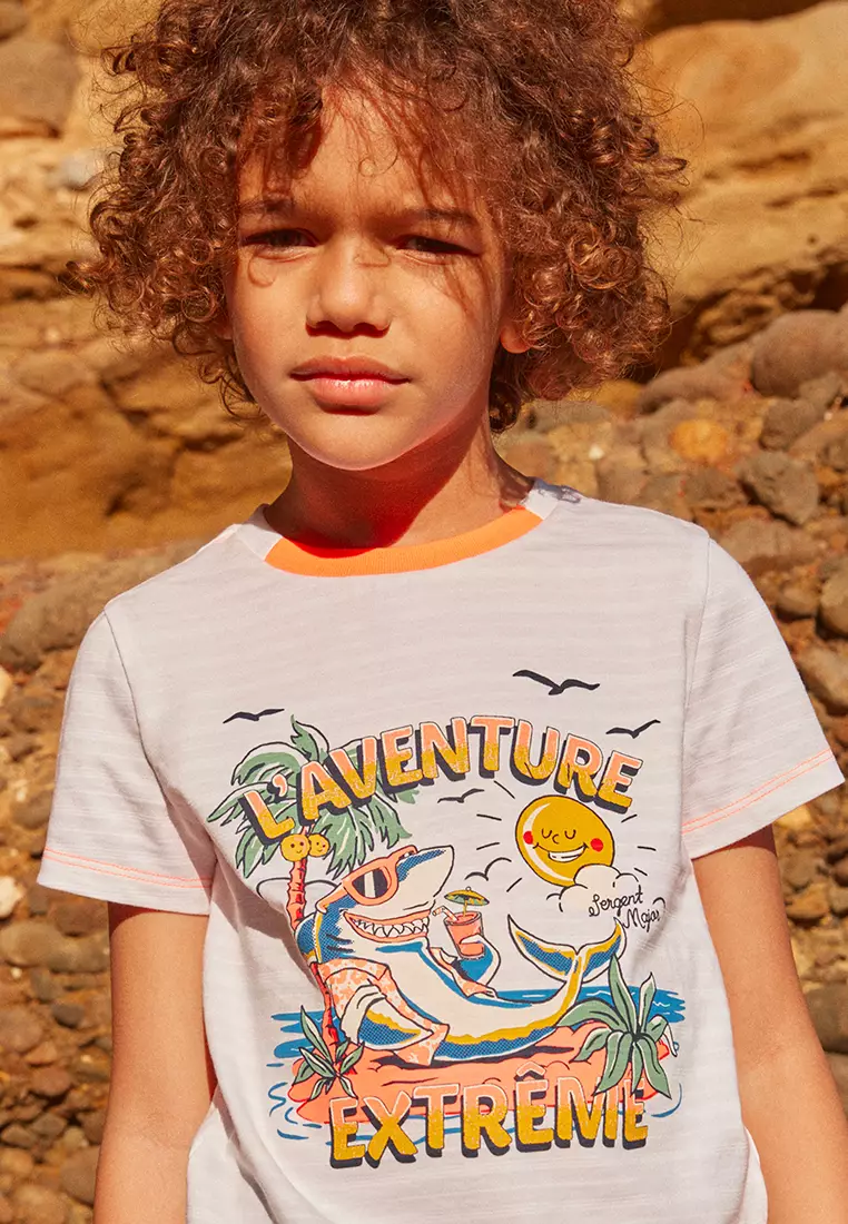 WHITE JERSEY SHARK PATTERN T-SHIRT