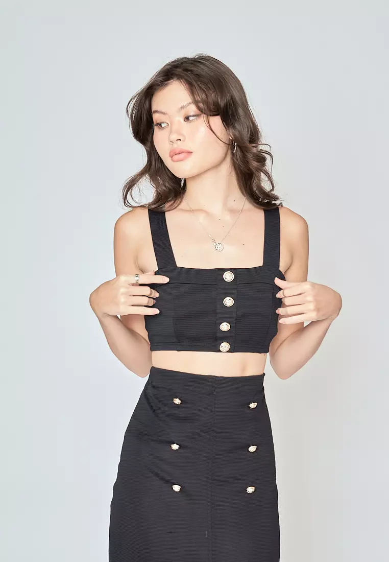 Black strap buttons skirt online