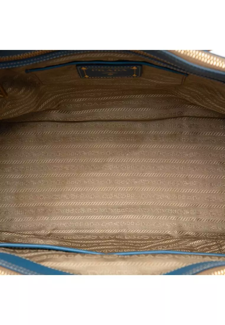 Pre-Loved Prada Saffiano Trimmed Canvas Canapa Logo Double Zip Satchel