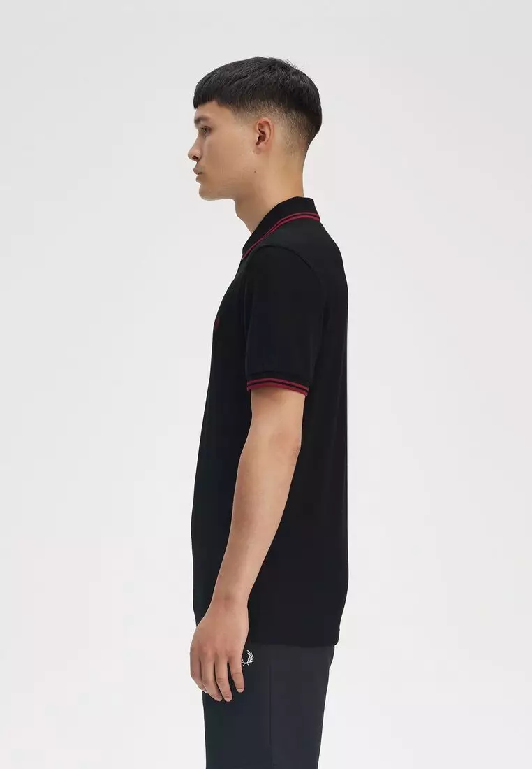 Fred Perry M3600 Twin Tipped Fred Perry Shirt (Black / Burnt Red / Burnt Red)