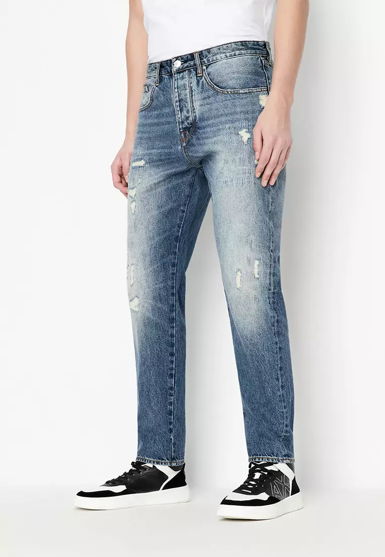 J24 Tapered Cotton Denim Jeans Indigo Denim