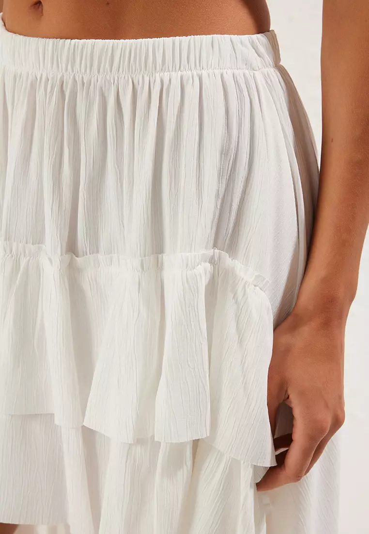 Ecru Woven Ruffle Beach Skirt