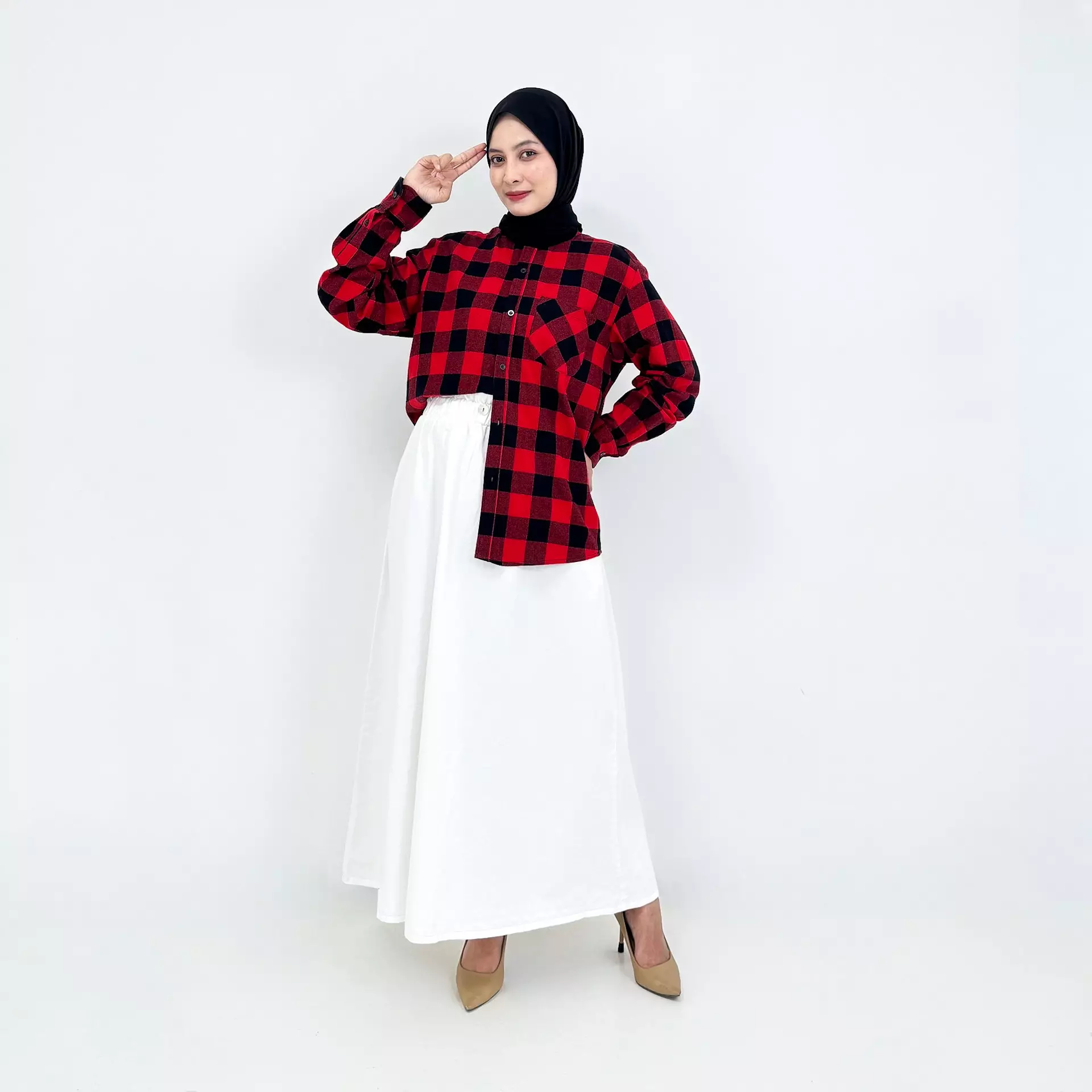 Kemeja Flanel [Merah Hitam] Atasan Lengan Panjang Wanita Special Kemerdekaan