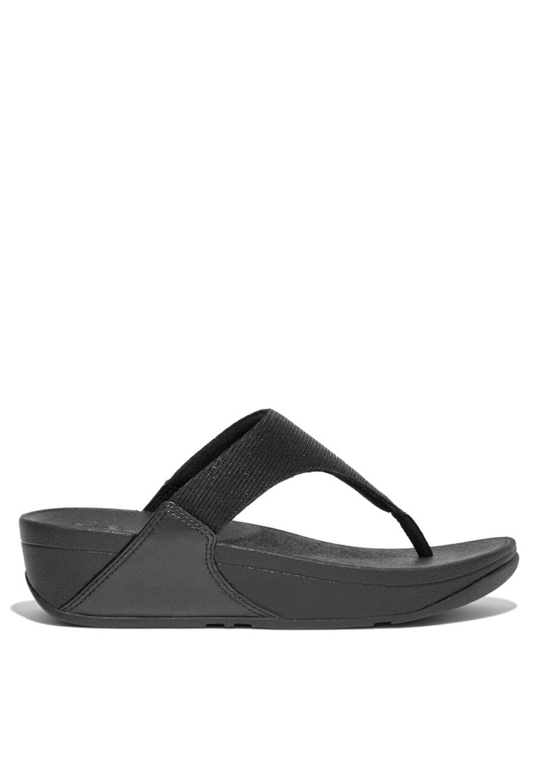 FitFlop Women's LULU Shimmerlux Toe-Post Sandals All Black (FZ7-090)