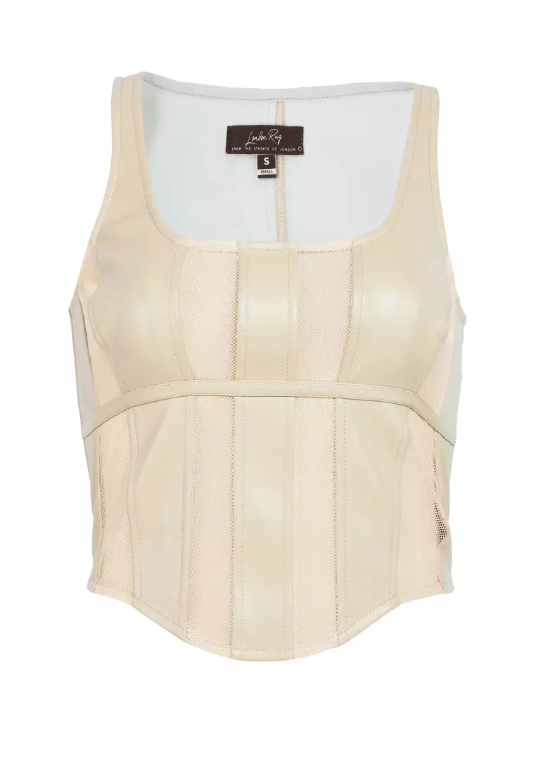 Mesh Sleeveless Crop Top in Stone