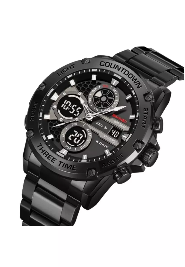 Jam Tangan Pria Digital Analog Tali Stainless Rantai 2502 ORIGINAL - Black