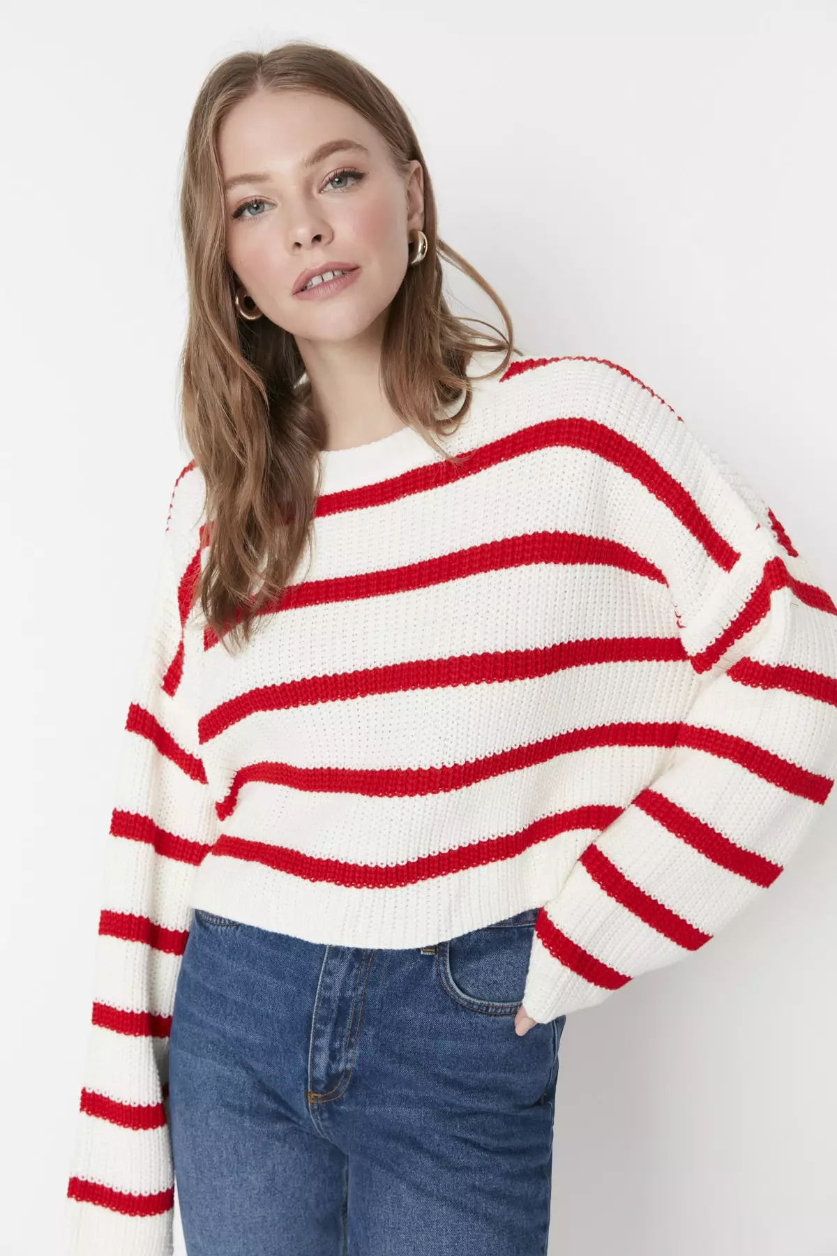 Crop Basic Striped Knit Sweater