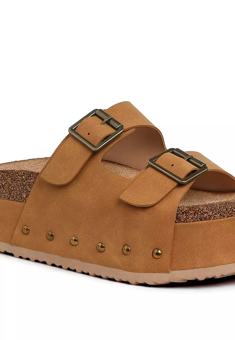 Studded Faux Leather Slip-On In Tan