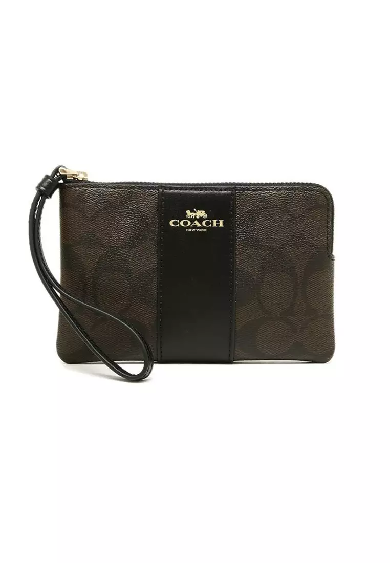Buy Coach Coach Corner Zip Wristlet In Signature Canvas Brown Black