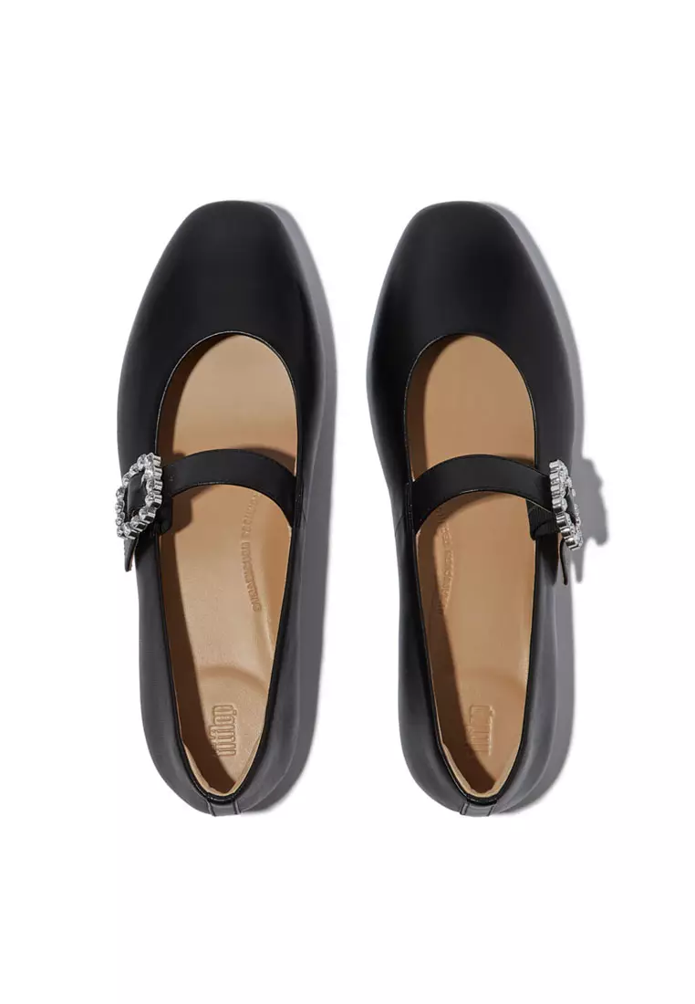 DELICATO Women's Crystal-Buckle Leather Mary Janes - Black (E3J-001)