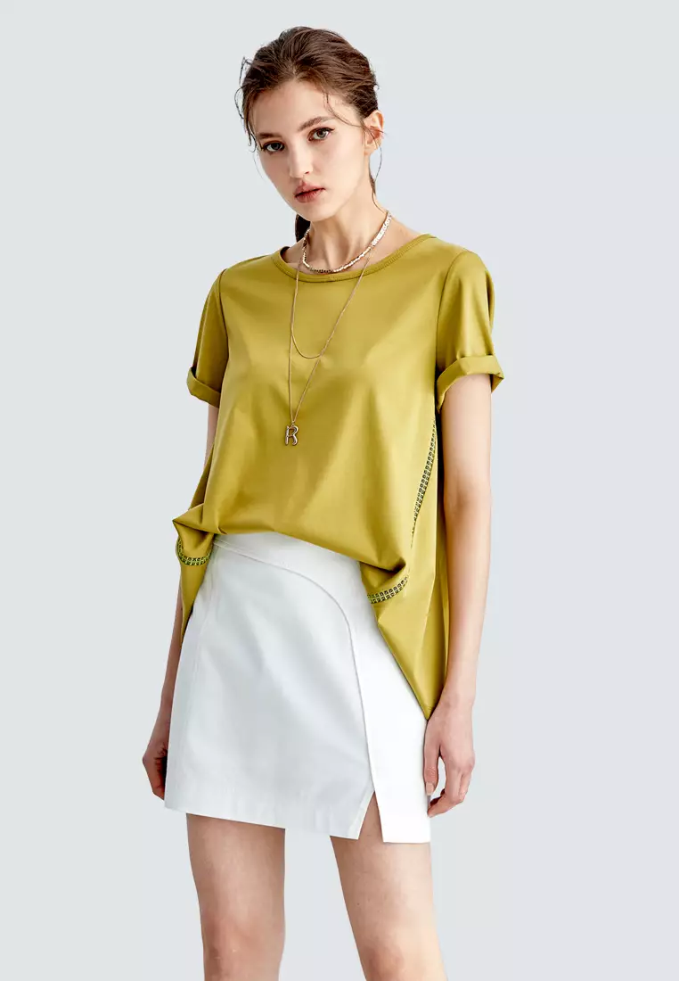 Buy iROO Basic Loose Fit Tee With Lace Trim Detail 2026 Online | ZALORA ...