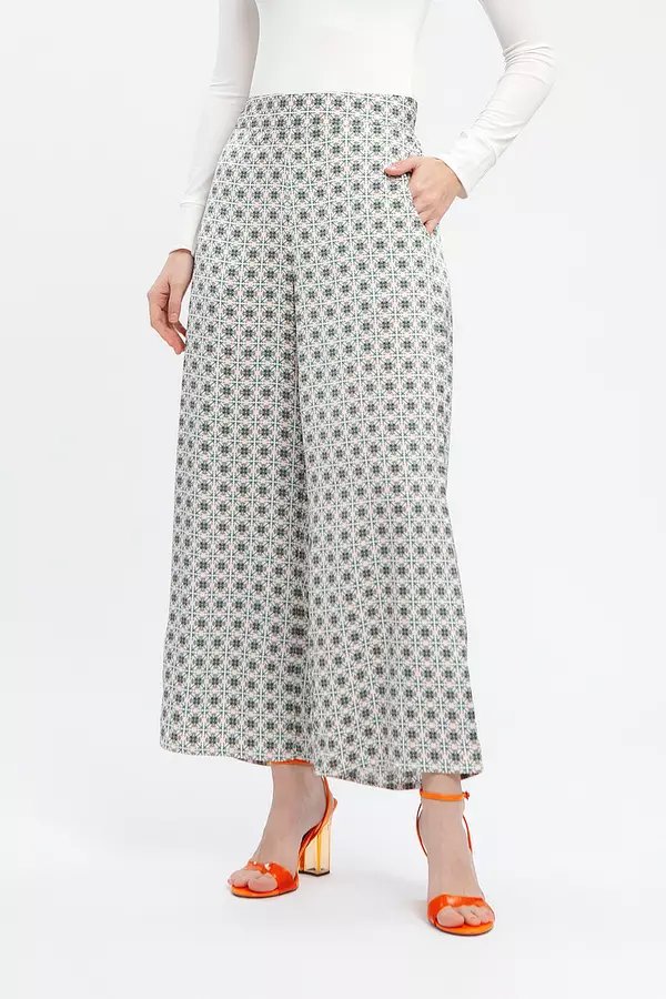 MINIMAL - Pervin - Kulot Lebar Motif Geometris - Green Colour Green_Light