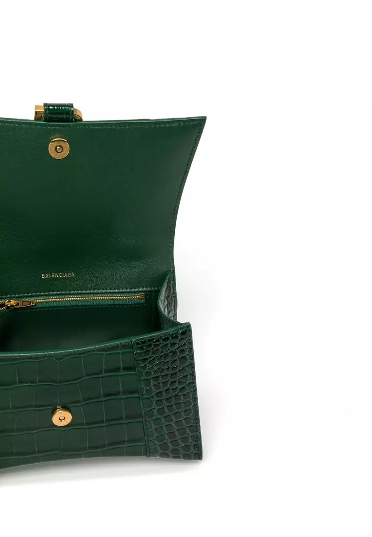 BALENCIAGA: Hourglass bag in leather - Green  Balenciaga mini bag  5935461LRGM online at