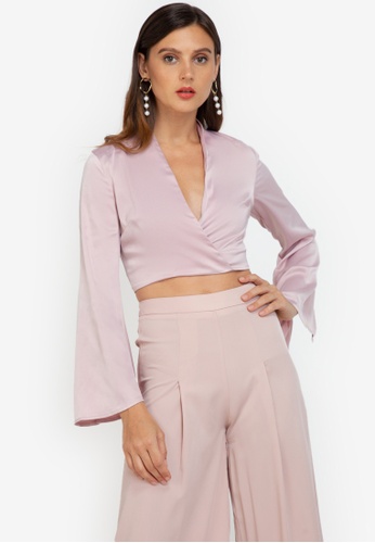 Buy ZALORA OCCASION Satin Wrap Crop Top 2023 Online | ZALORA Singapore