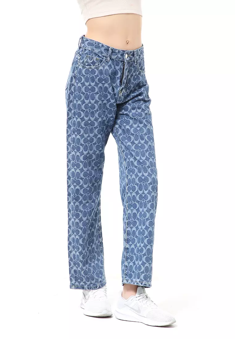 Stella Highwaist Jeans Kulot Wanita Long Pants Stylish Motive Material Denim ORIGINAL - Blue