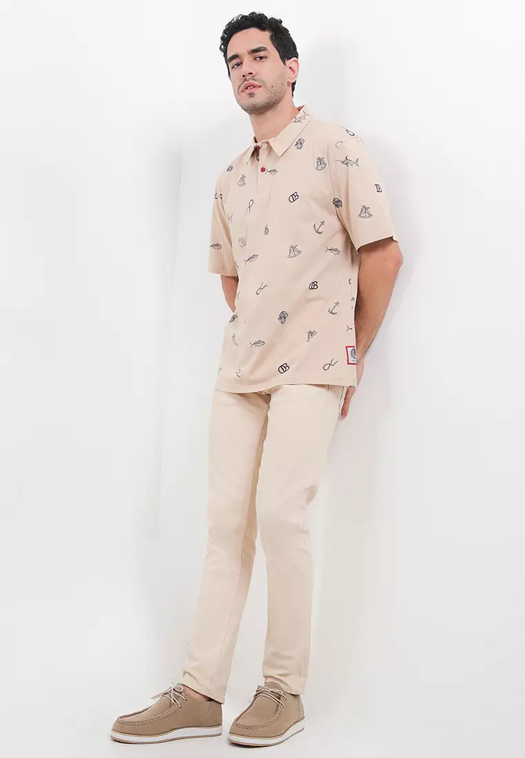 Anchor Nautical Pattern Polo Shirt