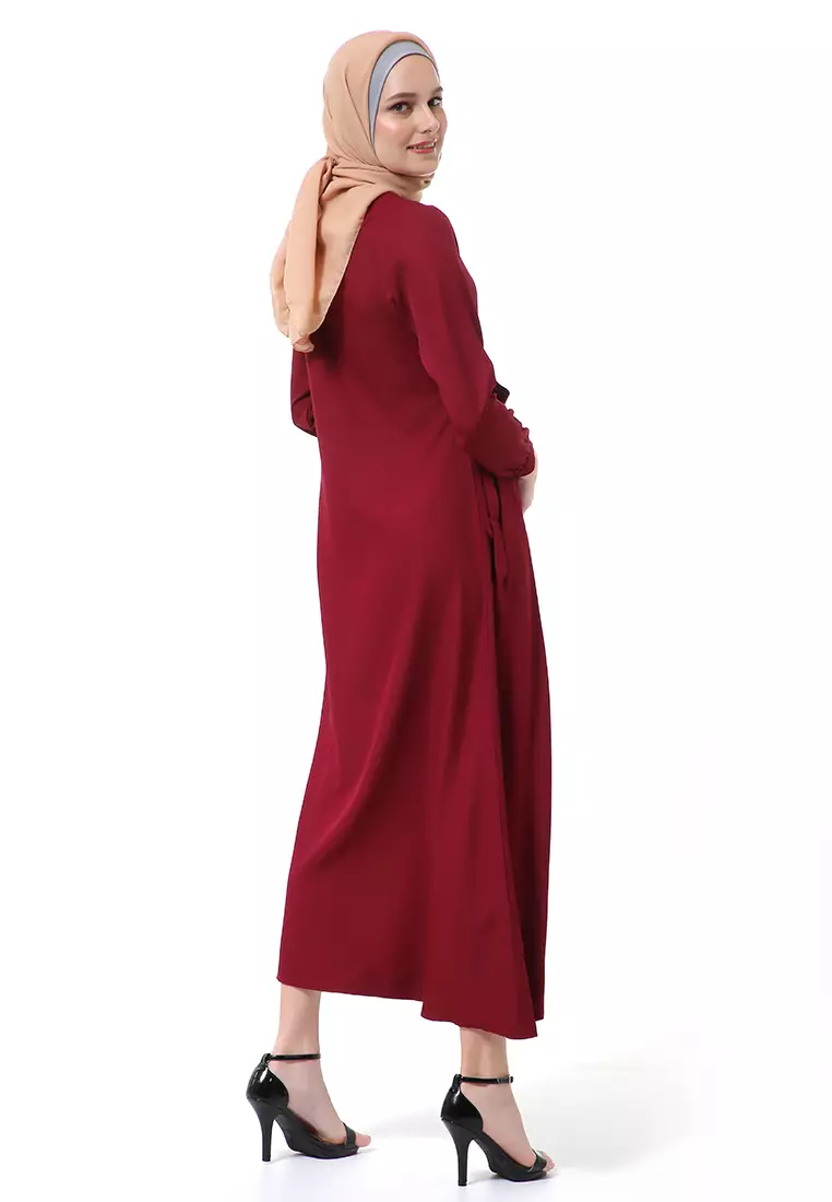Dilla Long Dress Muslimah Lengan Panjang Relaxed Fit High Quality Premium - Maroon Mix Taupe