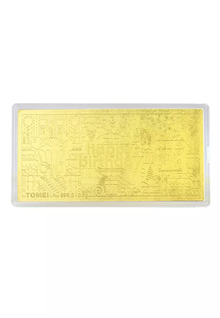 TOMEI Happy Birthday Gold Wafer 0.5G, Yellow Gold 9999