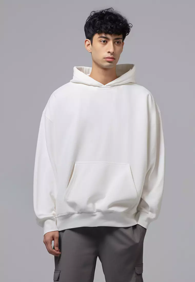 MOB18 Hoodie Pria Premium ScubaLux Adem "hustle muscle" putih