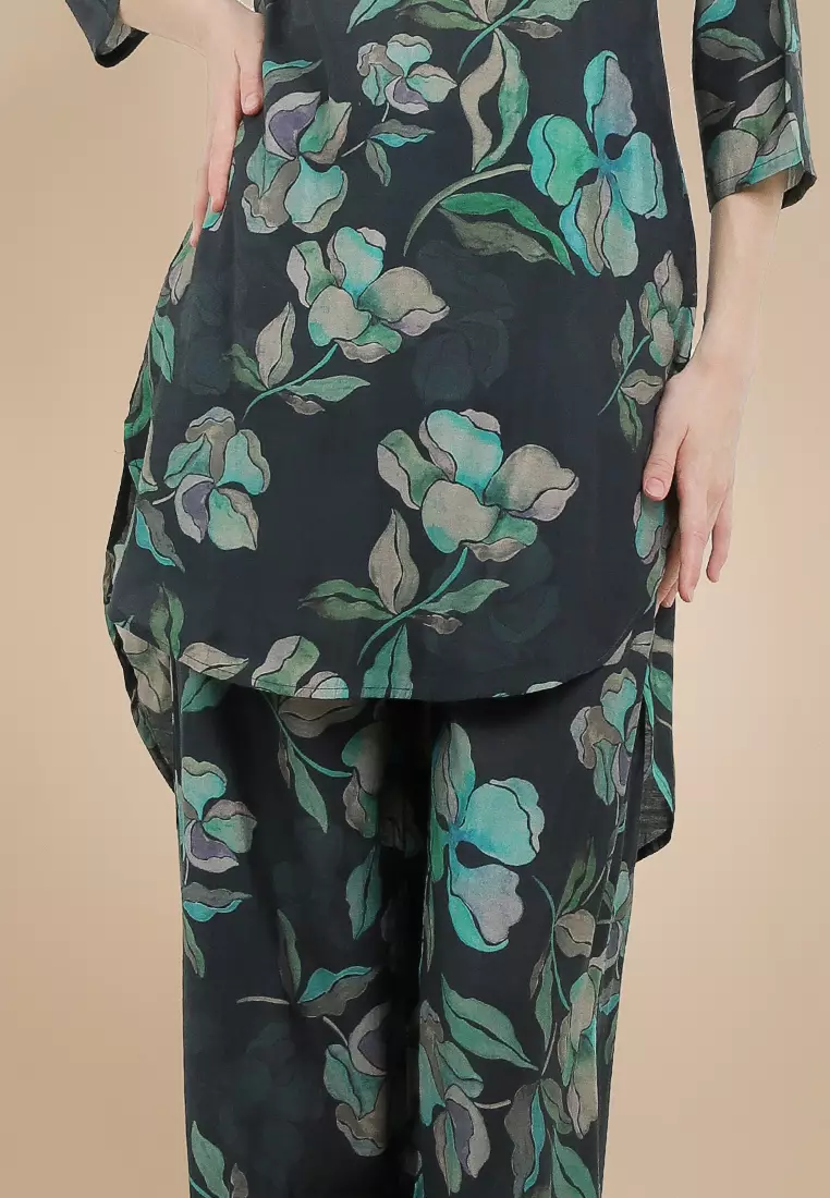 Chanira Festive Hana Tunic Set - Bottle Green Print