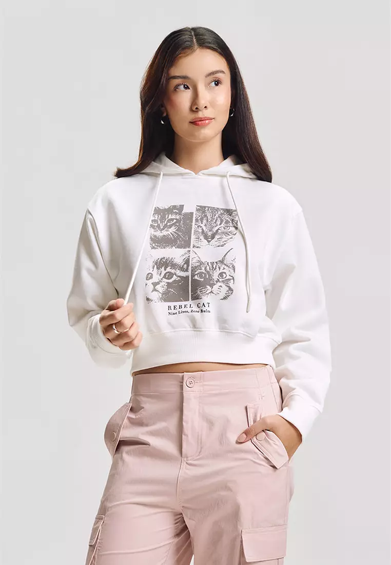 Rebel Cat Relaxed Cropped Hoodie