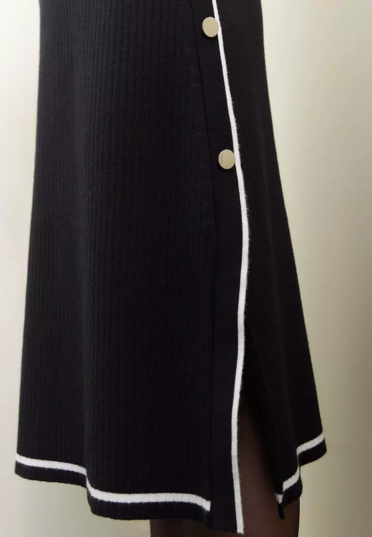 Button Up Side Slit Dress - Black