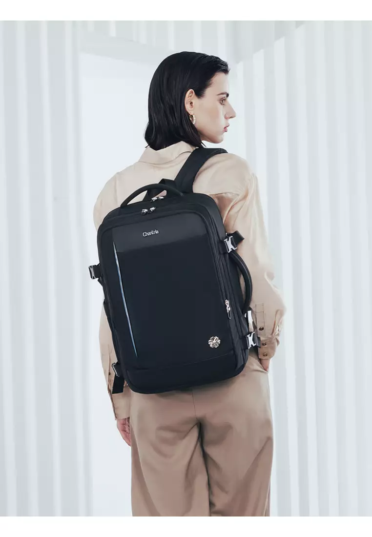 Waterproof Expandable 3 Zipper Suitcase with USB Port Large Backpack for Women