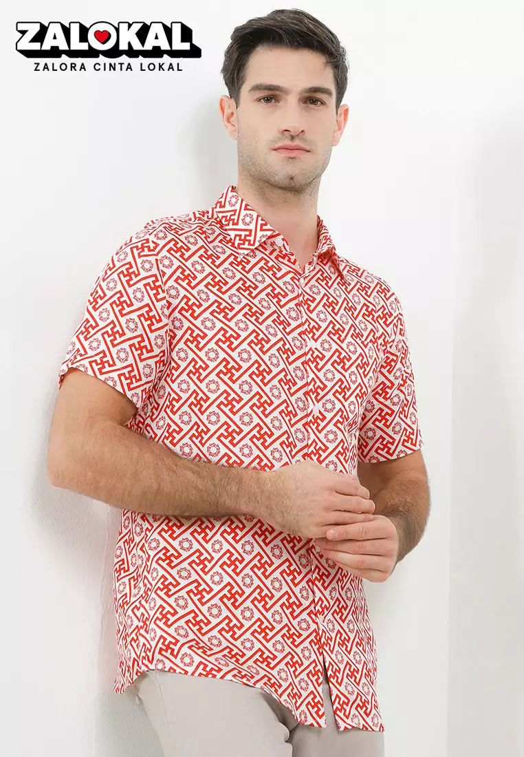 Men Shirt Slimfit S/S Banji Merah
